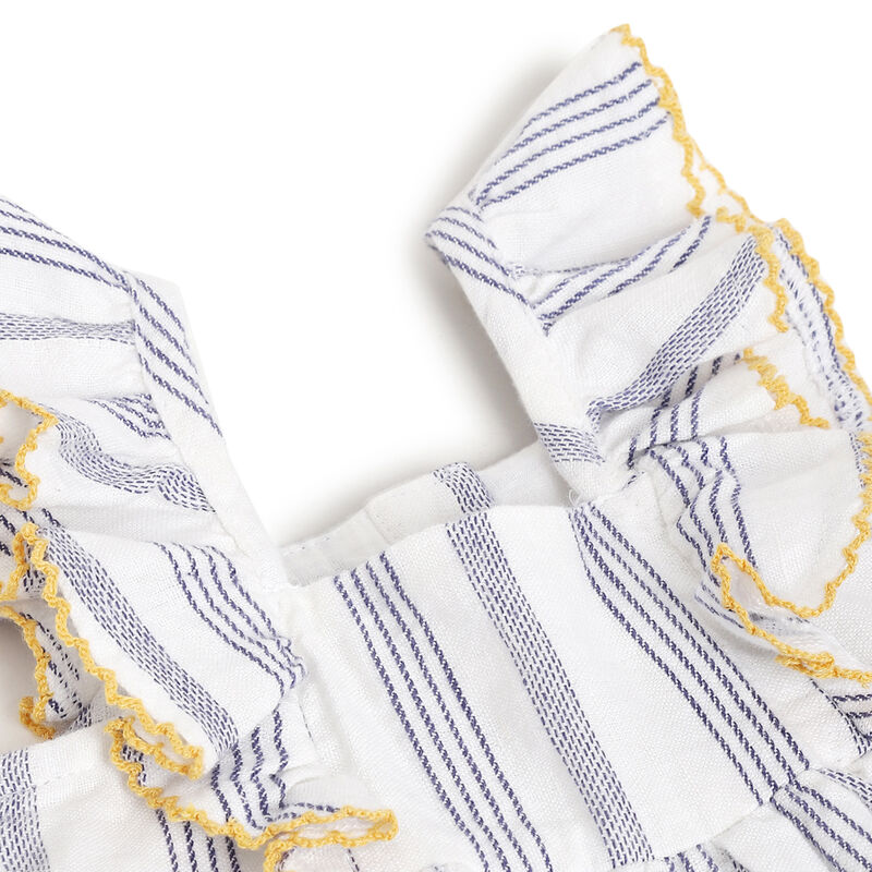 Girls White and Blue Striped Short Sleeve Dress image number 2